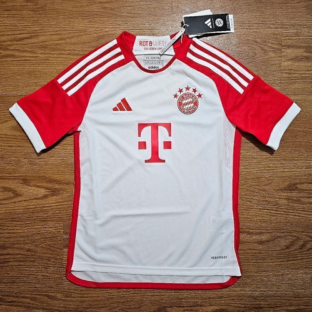 Adidas Bayern Munich FC 23/24 Home Jersey White Red Boys XS 7-8 Soccer Muller